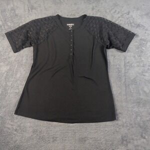 Torrid Fitted Super Soft Rib Lace Inset Raglan Henley Black Size 2